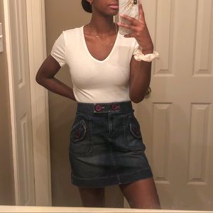 loft dark wash denim skirt